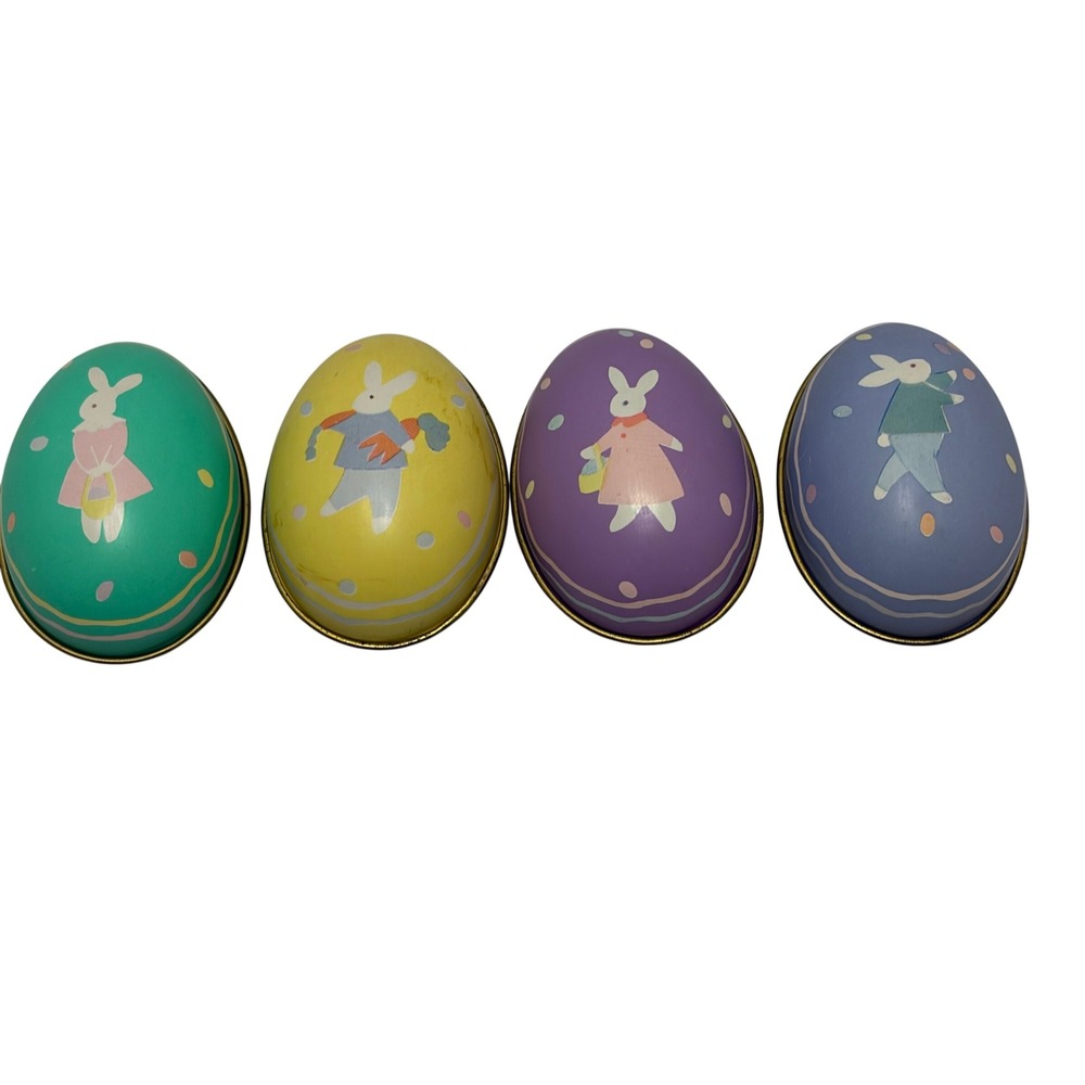 Vintage Hallmark Easter Egg Metal Tins Set of 4 Easter Bunny Rabbit 1988 England